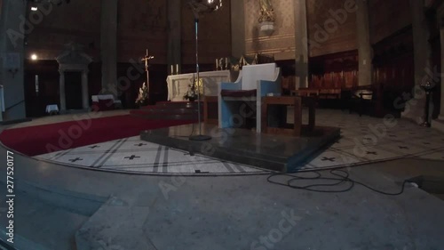 Church interior and altar detail. Down top movement. Christian celebration 