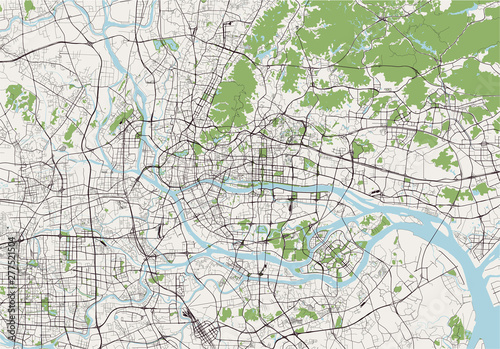 vector map of the city of Guangzhou, Canton, Kwangchow, People's Republic of China