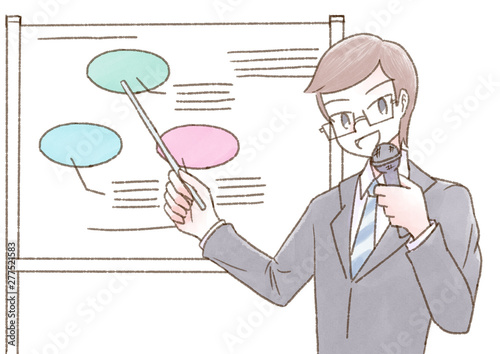 セミナー 人物 ホワイトボード メガネ