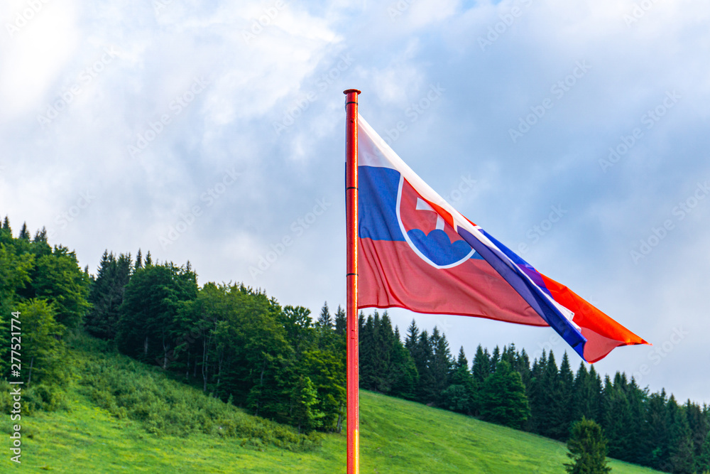 Slovakia flag on a background of mountains. Western Carpathians, Slovakia, Little Fatra.