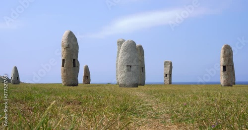 Menhires and dolmenes in Parque Escultórico de la Torre de Hércules de La Coruña - Ciudad Portuaria - 4k - A coruna - Monument