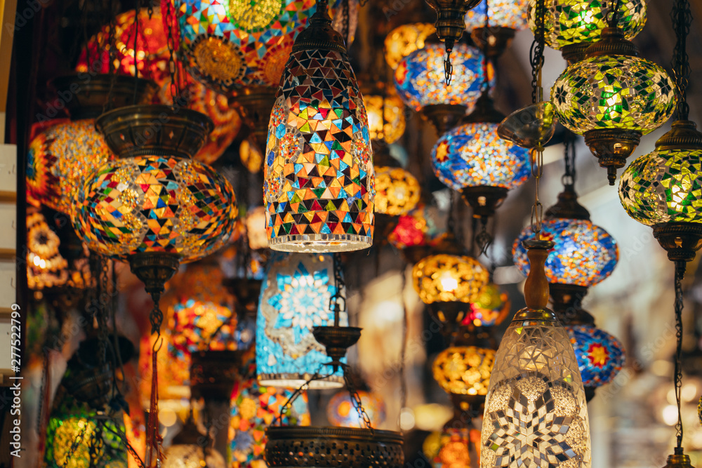 Istanbul, Turkey - 04/16/2019 Various old lamps on the Grand Bazaar in Istanbul