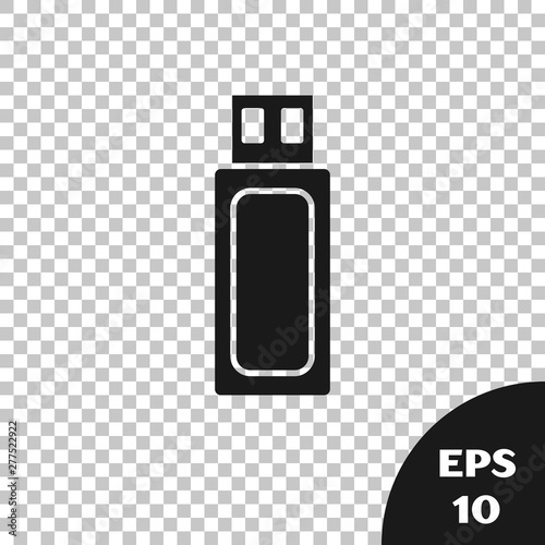 Black USB flash drive icon isolated on transparent background. Vector Illustration