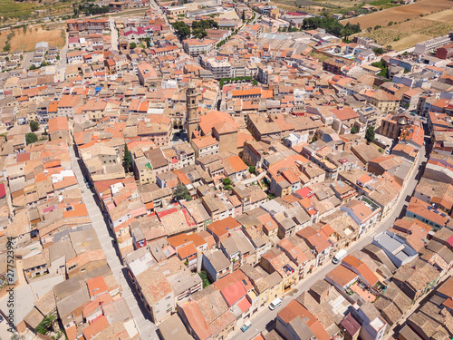 View of the old town Gandesa, Catalonia, Spain. Drone aerial photo