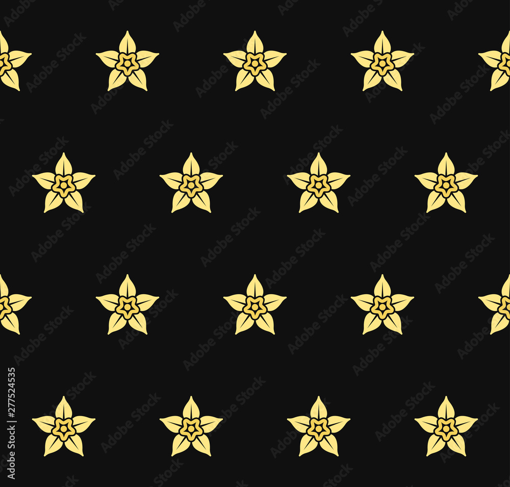 Obraz premium Vanilla Flower Seamless Pattern on Dark Background. Vector