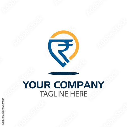 Rupee map logo, flat design. Vector Illustration on white background
