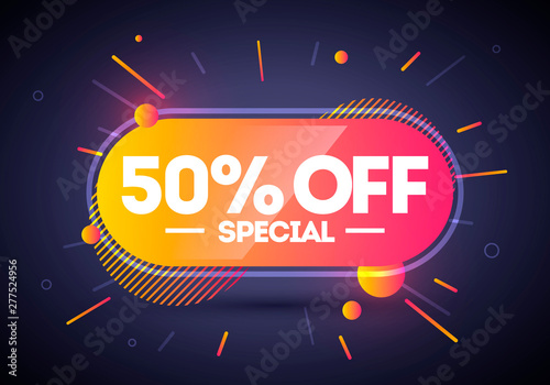 Special Sale 50% Off Label Neon Button. Vector Web Element.