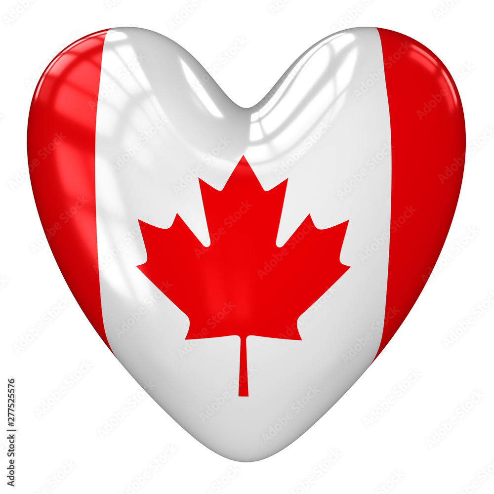 Obraz premium Canada flag heart. 3d rendering.