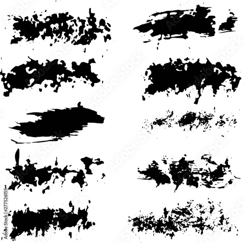 Vector collection of ink, grunge, dirty brush, black paint, strokes. Abstract grunge banner. Black brush stroke background. 