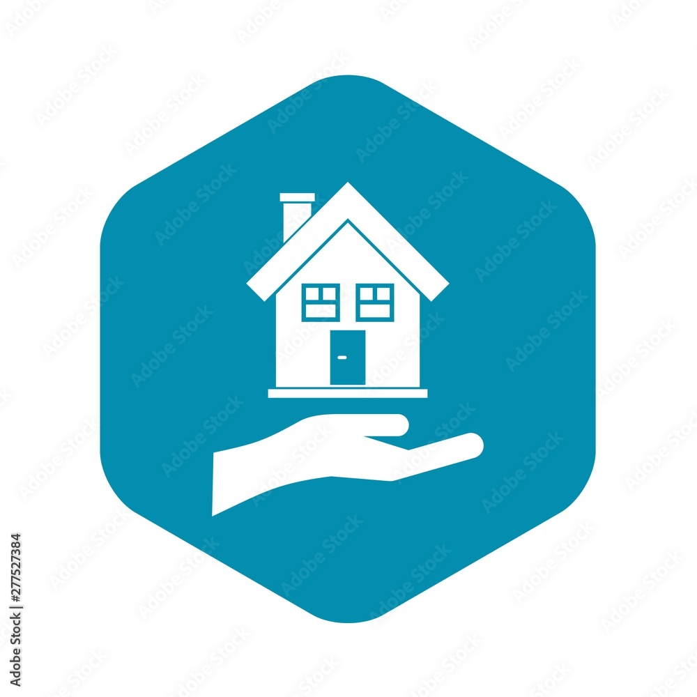 Hand holding house icon. Simple illustration of hand holding house vector icon for web
