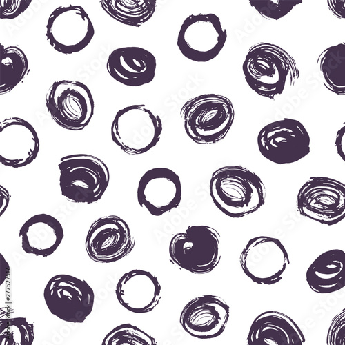 Modern seamless pattern with black round paint marks on white background
