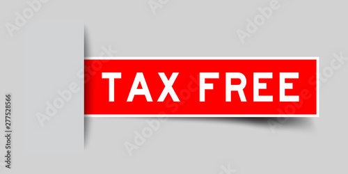 Square seal red color sticker in word tax free insert on gray background