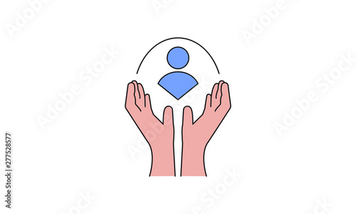 care customer vector color icon, total inclusive service. man in hand