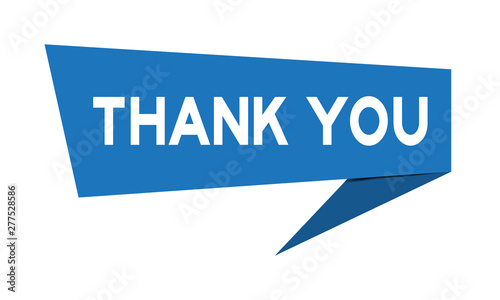 Blue paper speech banner with word thank you on white background (Vector)