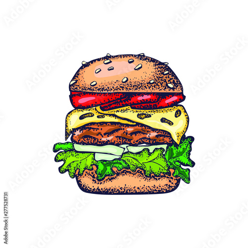 Set of hand-drawn fast food. Background with food for menu and advertising or packaging. Sketch. Vector design