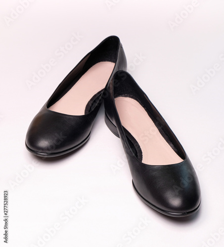 Female black leather ballet shoes