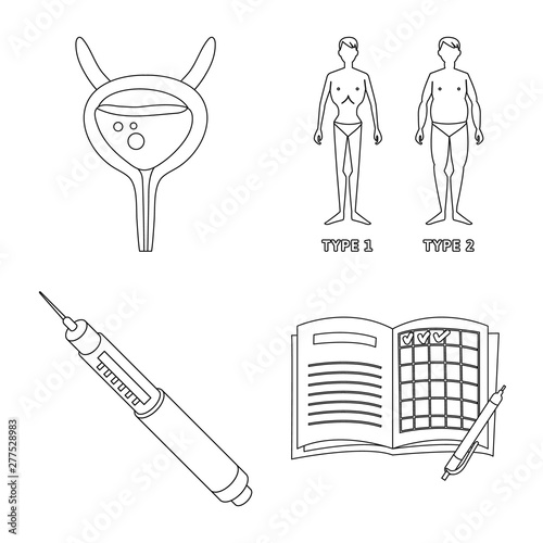 Vector design of mellitus and diabetes symbol. Collection of mellitus and diet stock symbol for web.
