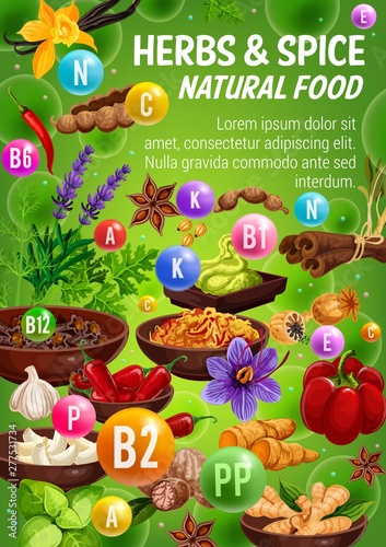Vitamins in spices  herbs  vegetable seasonings
