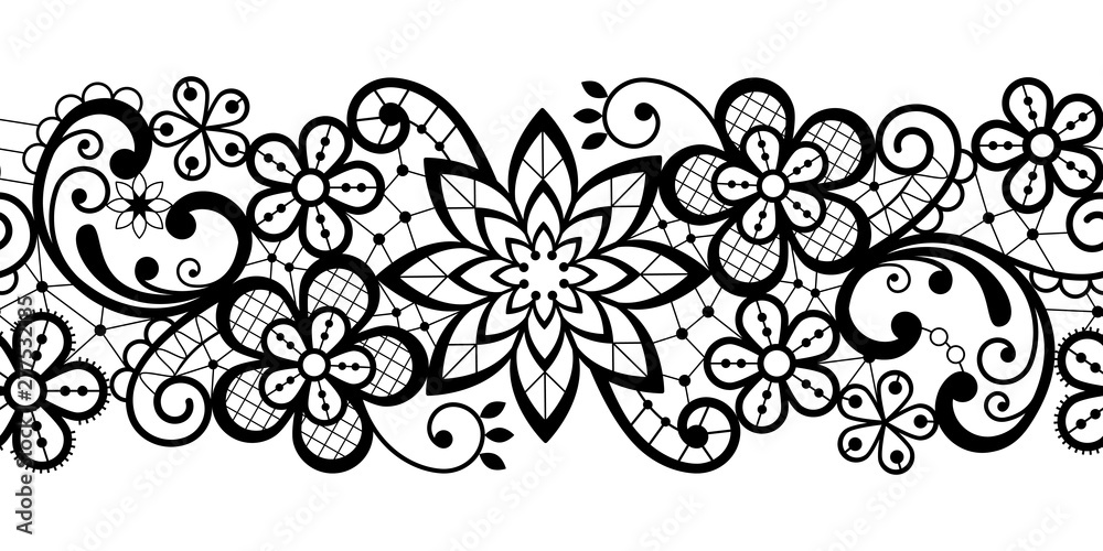Alencon French seamless lace vector pattern, openwork ornament textile or embroidery design in black on white background Alencon French seamless lace vector pattern, openwork ornament textile or embroidery design in black on white background