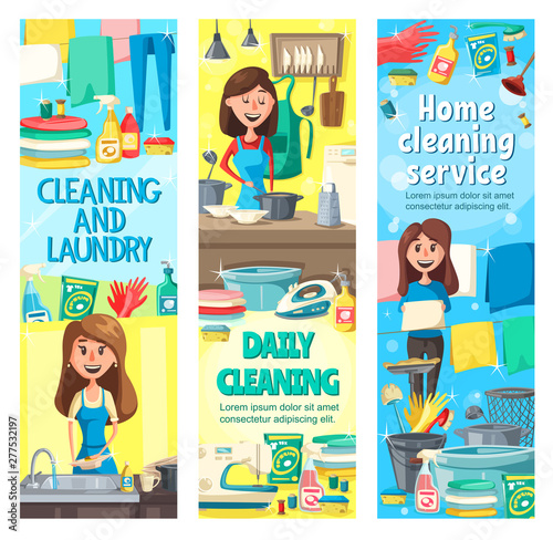 Women with cleaning tools doing housework