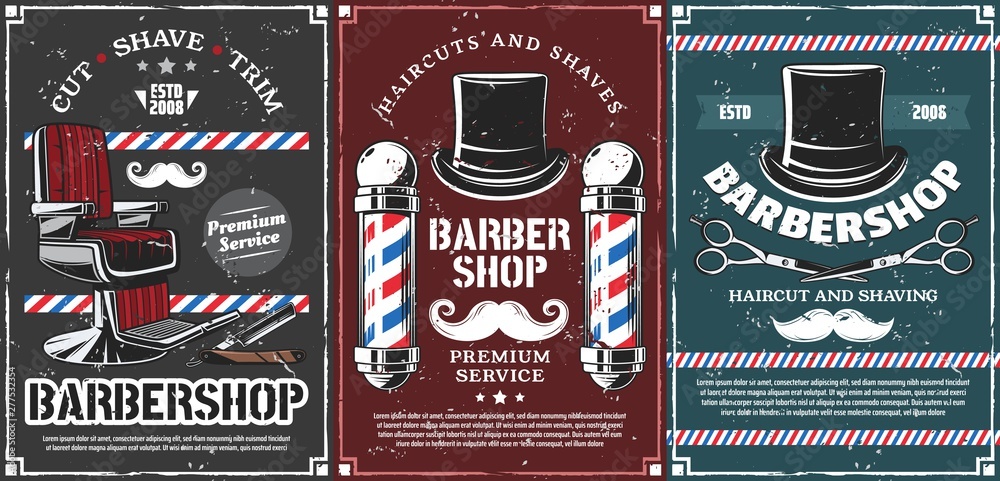 Φωτογραφία Barbershop poles, hairdresser chair and mustache