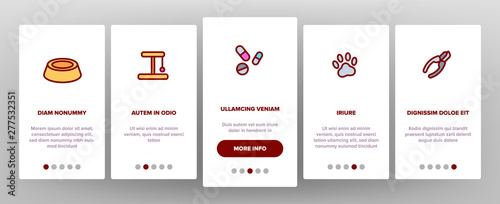Pet Line Icon Set Vector Onboarding Mobile App Page Screen. Animal Care. Grooming Pet Symbol. Dog, Cat Veterinar Shop Icon. Thin Outline Illustration
