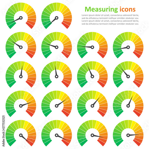 Set of measuring icons on a white background. Speedometer icons set