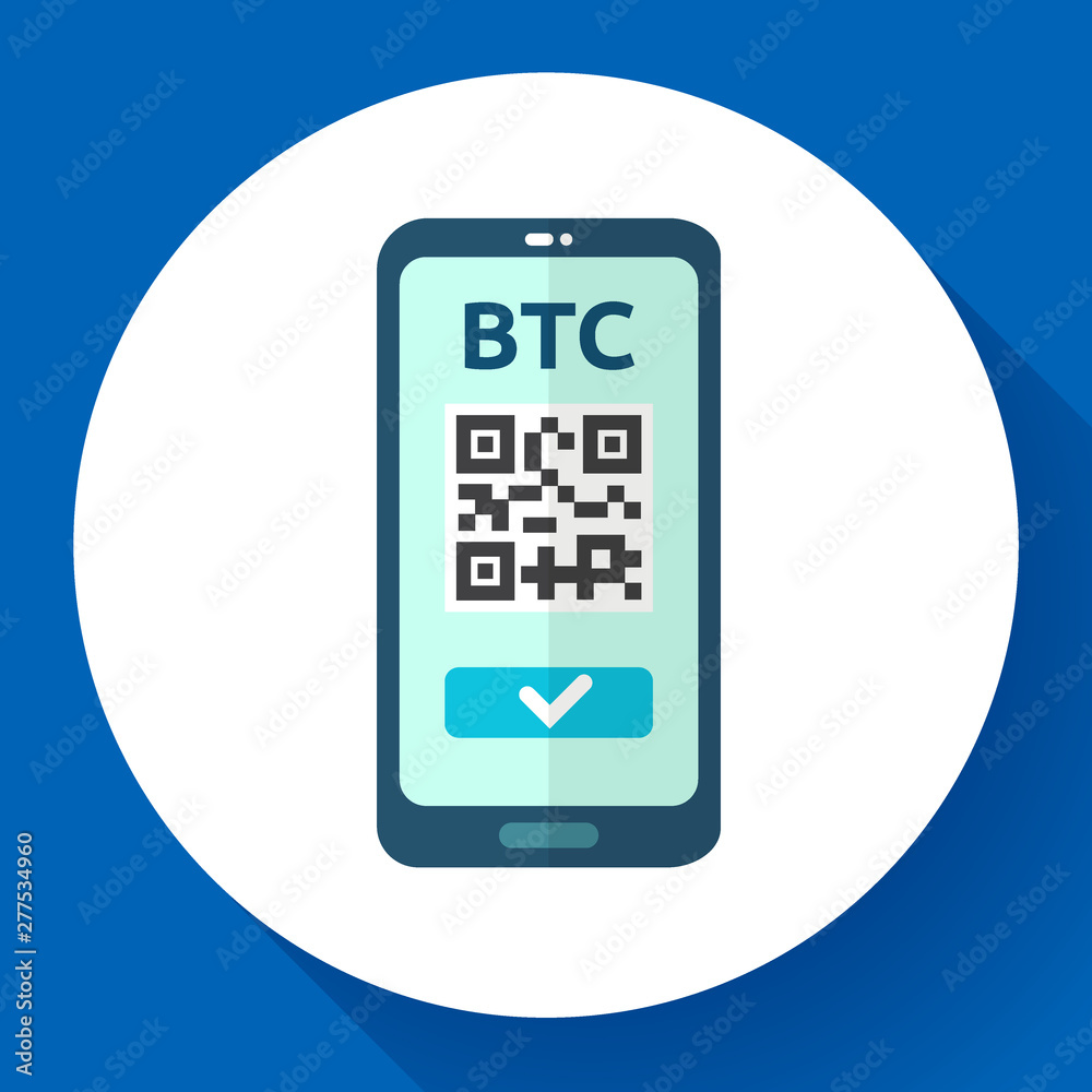 Send bitcoin icon, phone with qr code on screen, cryptocurrency transaction, exchange and transfer technology, vector illustration. Send bitcoin icon, phone with qr code on screen, cryptocurrency transaction, exchange and transfer technology, vector illustration.