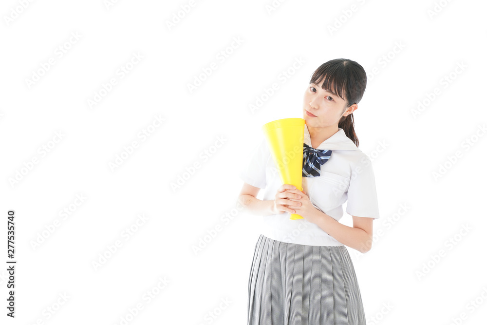 スポーツの応援をする若い女性 スポーツの応援をする若い女性