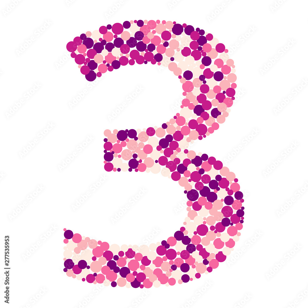 Digit 3 color distributed circles dots illustration Digit 3 color distributed circles dots illustration