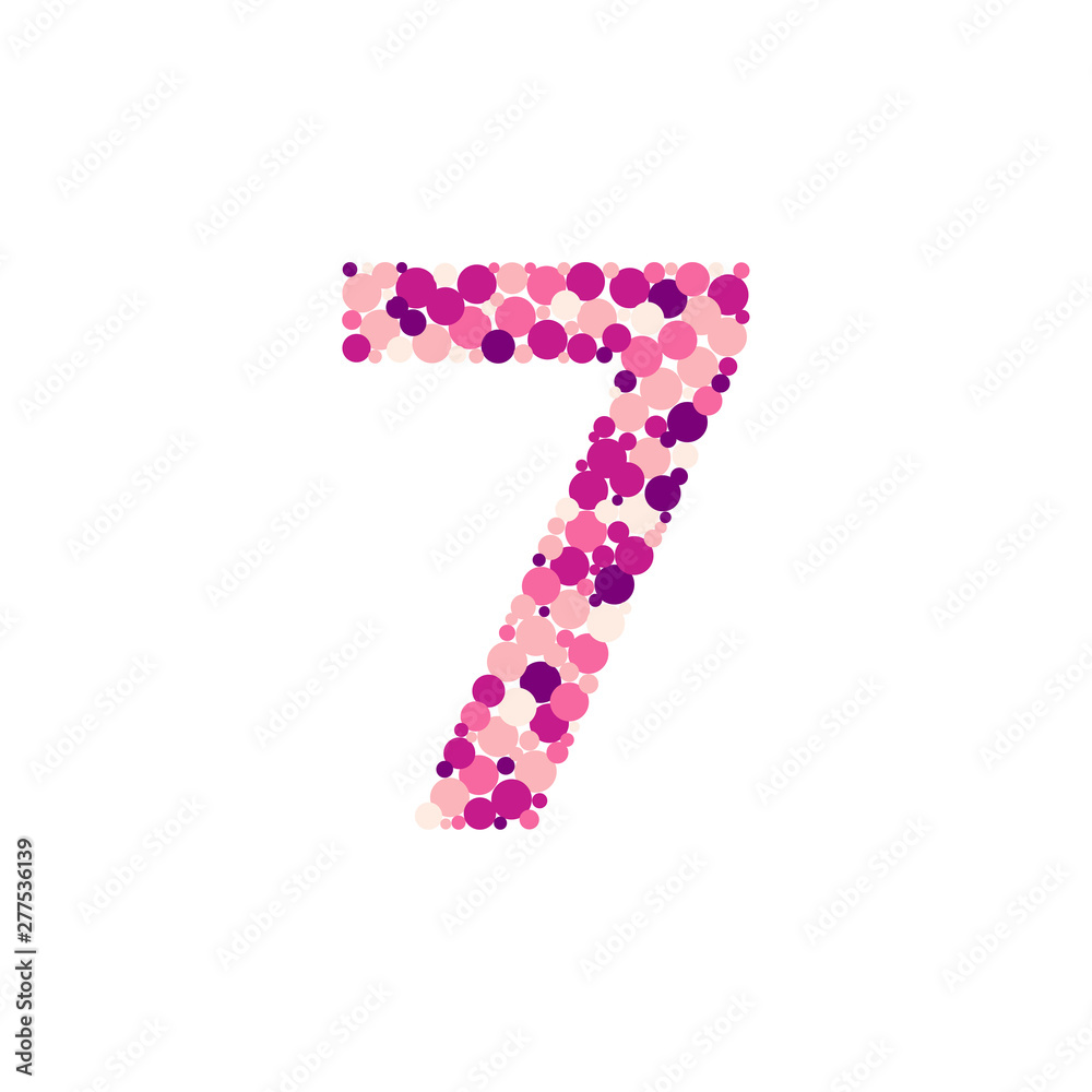 Digit 7 color distributed circles dots illustration