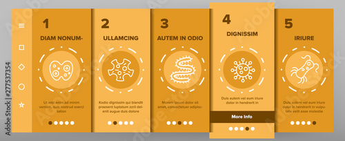 Microorganisms Cells Vector Onboarding Mobile App Page Screen. Viruses, Bacterias, Unicellular Organisms, Protozoa Linear Illustrations. Cocci And Bacillus. Infectious Agent, Bacteriophage Drawings