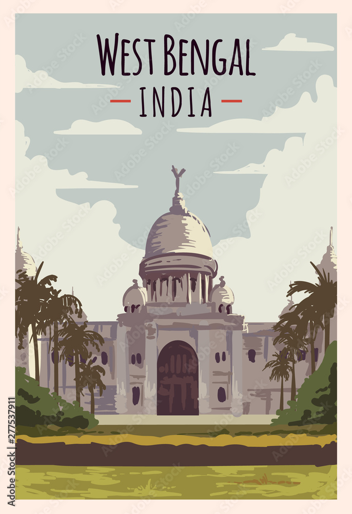 West Bengal retro poster. West Bengal travel illustration. States of