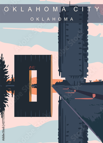 Oklahoma city modern vector poster. Oklahoma landscape illustration. Top 30 most populated cities of the USA. #277538502