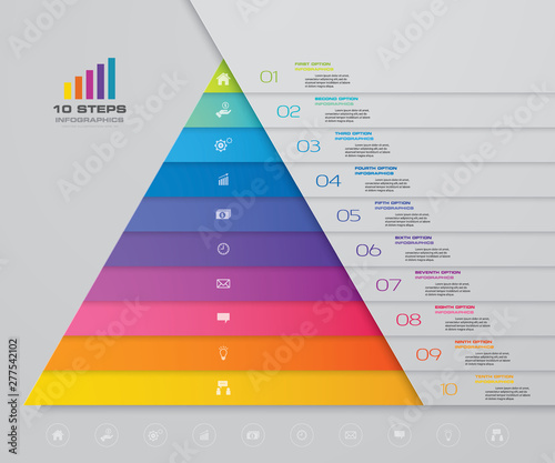 10 steps pyramid with free space for text on each level. infographics, presentations or advertising. EPS10.	
