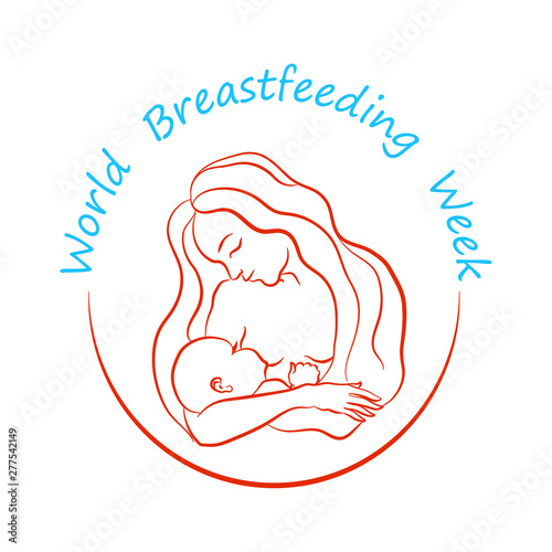 Mother breastfeeding a baby. Logo for world breastfeeding week 