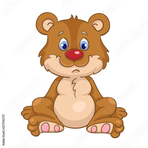 Little cute teddy bear sitting. In cartoon style. Isolated on white background.