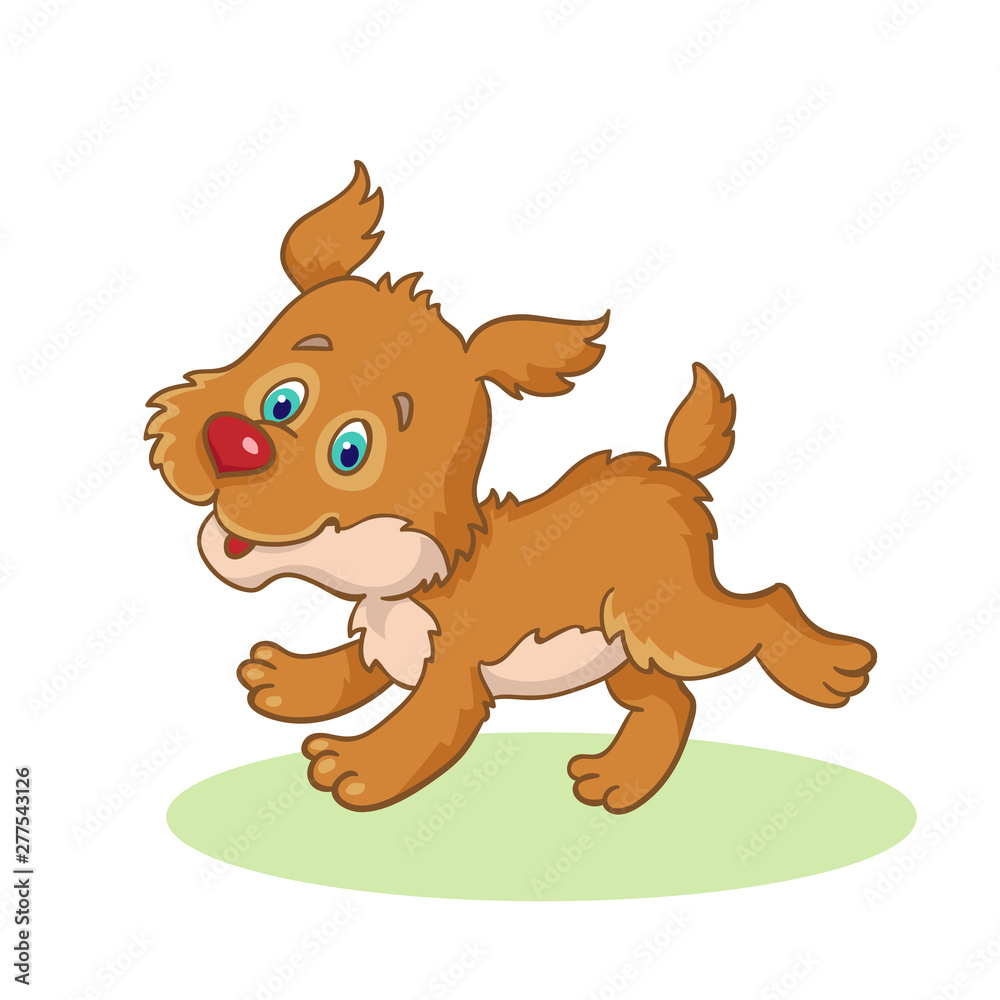 Little dog runs skipping.  In cartoon style. Isolated on white background.