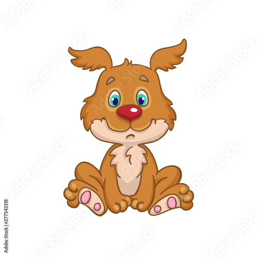 Little cute puppy sitting.  In cartoon style. Isolated on white background.