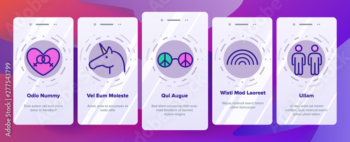 LGBT, LGBTQ Movement Linear Vector Onboarding Mobile App Page Screen. LGBT Community Thin. Gay, Lesbian, Homosexual Relationship Pictograms Collection. Love Freedom, Equality Illustrations