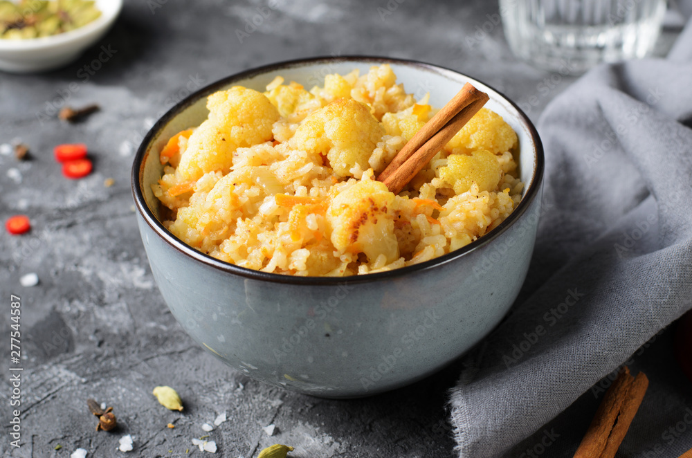 Cauliflower Rice, Indian Rice with Cinnamon and Spices Cauliflower Rice, Indian Rice with Cinnamon and Spices