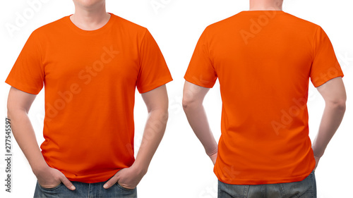 close up orange t-shirt cotton man pattern isolated on white.