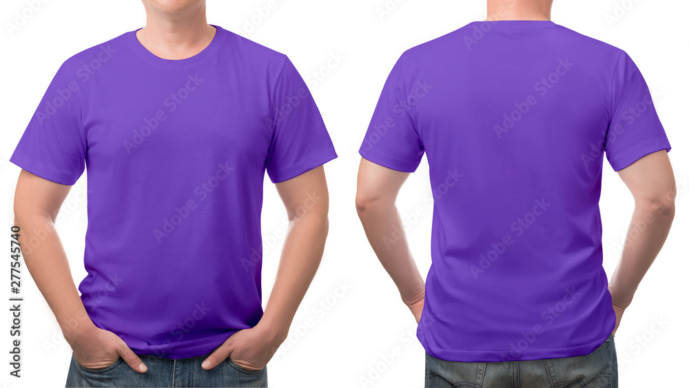 close up purple t-shirt cotton man pattern isolated on white. - obrazy, fototapety, plakaty 