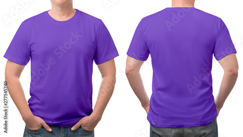 close up purple t-shirt cotton man pattern isolated on white.