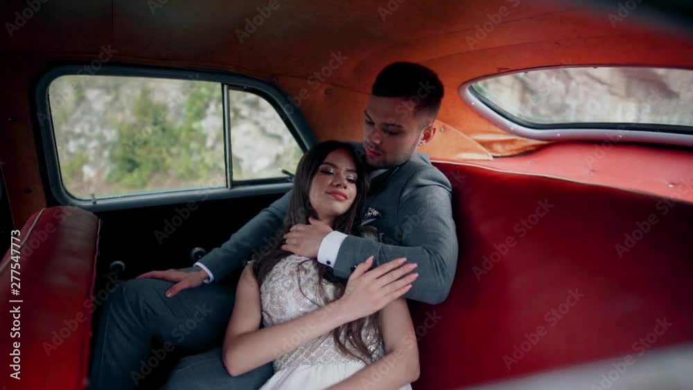 couple in love is traveling by retro car couple in love is traveling by retro car