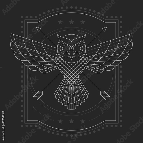 MONOCHROME OWL LINE ART WITH FRAME