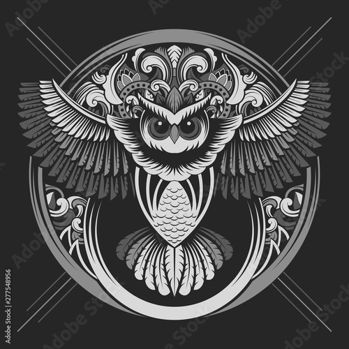 MONOCHROME OWL LINE ART WITH FRAME