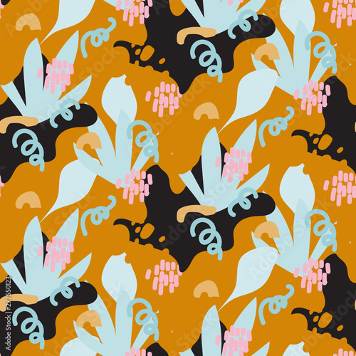 Seamless texture with geometric floral abstract shapes vector.