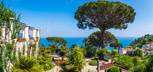 The beautiful gardens of Villa Rufolo in Ravello, Amalfi Coast in Italy photo