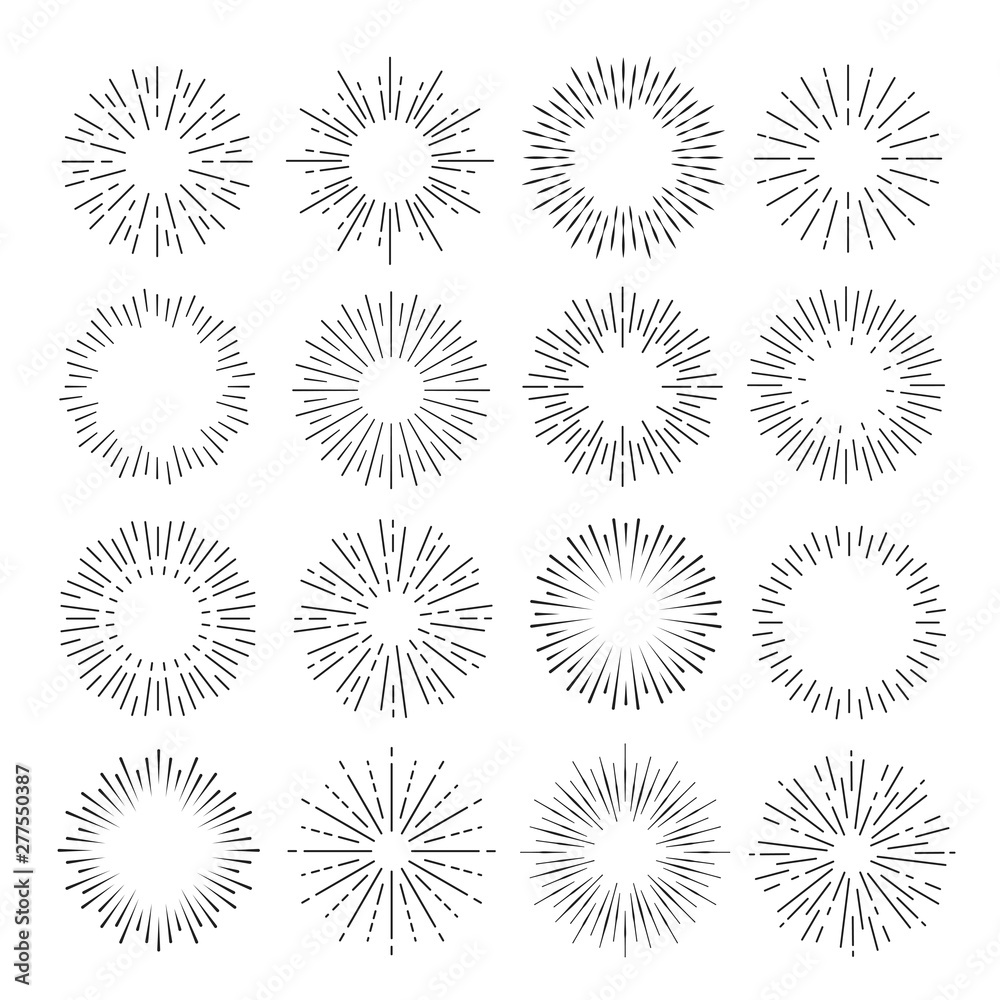 Sunburst set, flash of sunlight line art Sunburst set, flash of sunlight line art